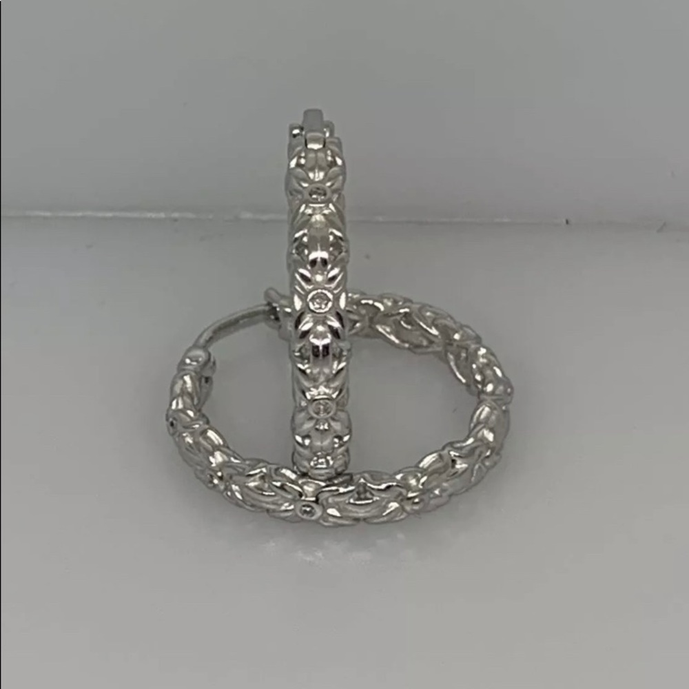Diamond Woven Hoop Earrings Sterling Silver
